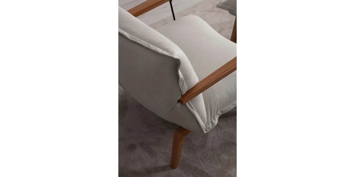 P6974 Orzo Yataklı Berjer + Puf ( Ahşap Ayaklı ) - EMIN .