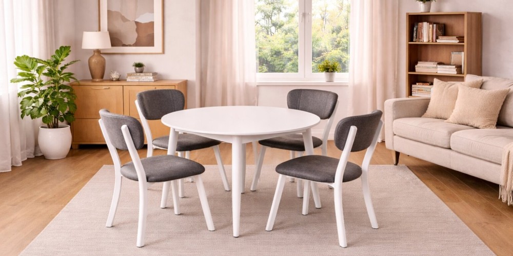T210 Beyaz Yuvarlak Masa - C590 Antrasit Sandalye